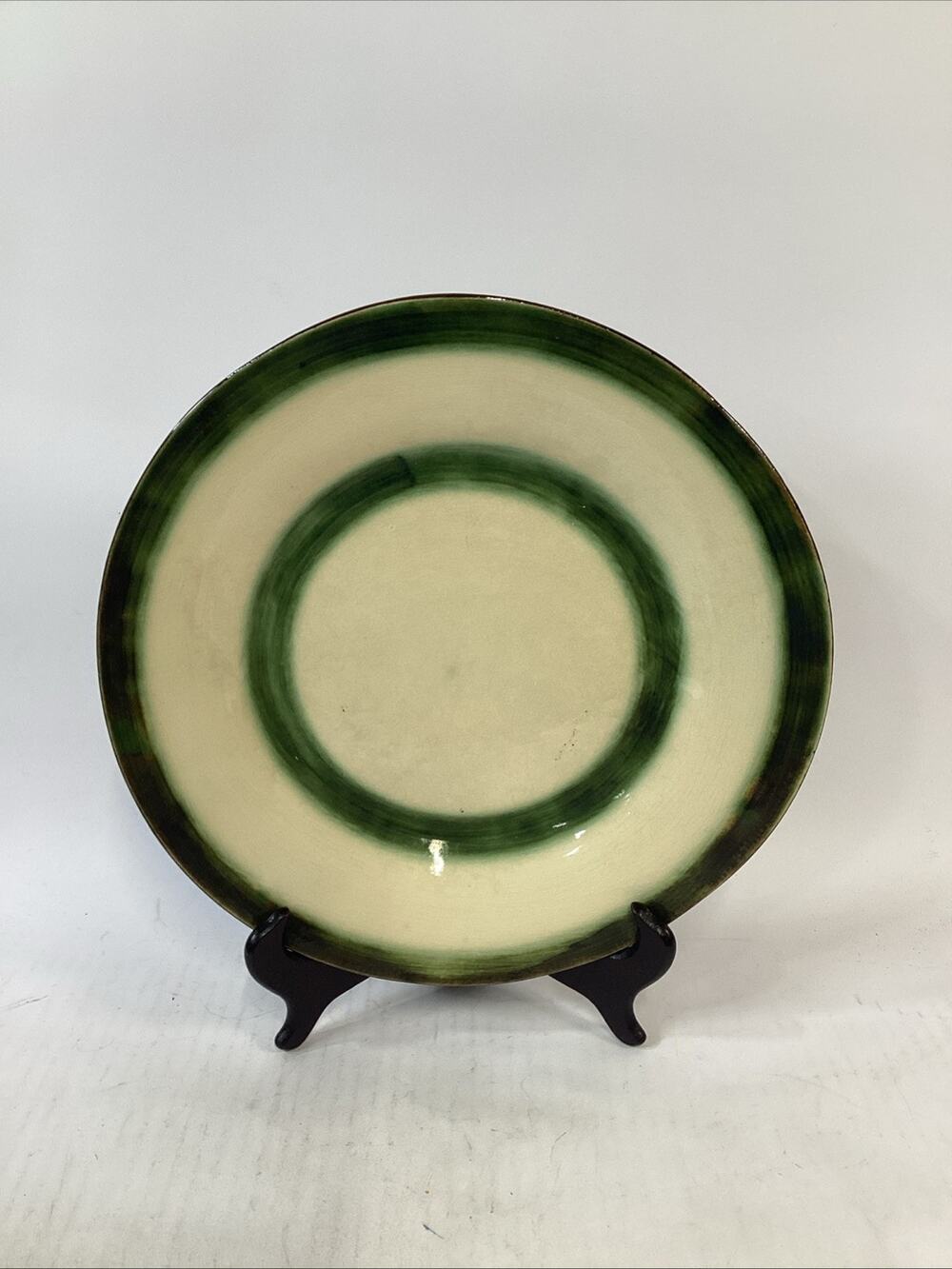 Handmade/Hand Painted Glazed Beige And Green Dinner Plate - 11.75”D
